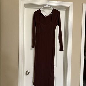 Elegant Brown Long Sleeve Dress